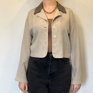 Vintage Marie Claire Beige Blazer with Gray Collar in size 7 Made in Canada